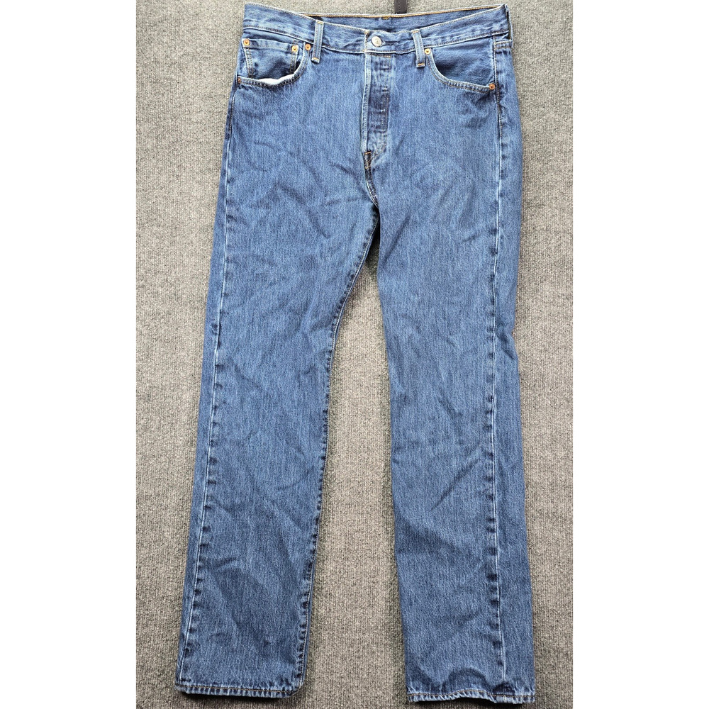 Levis 501 Jeans 34x34 (34x32) Medium Wash Blue Denim Straight Leg Button Fly